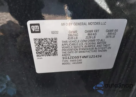 2022 Chevrolet Malibu Fwd Lt from USA, damaged, VIN 1G1ZD5ST4NF121434